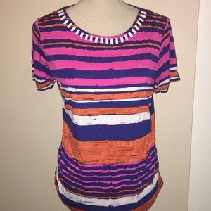 Ruby Rd Multicolor Striped Short Sleeve Top
